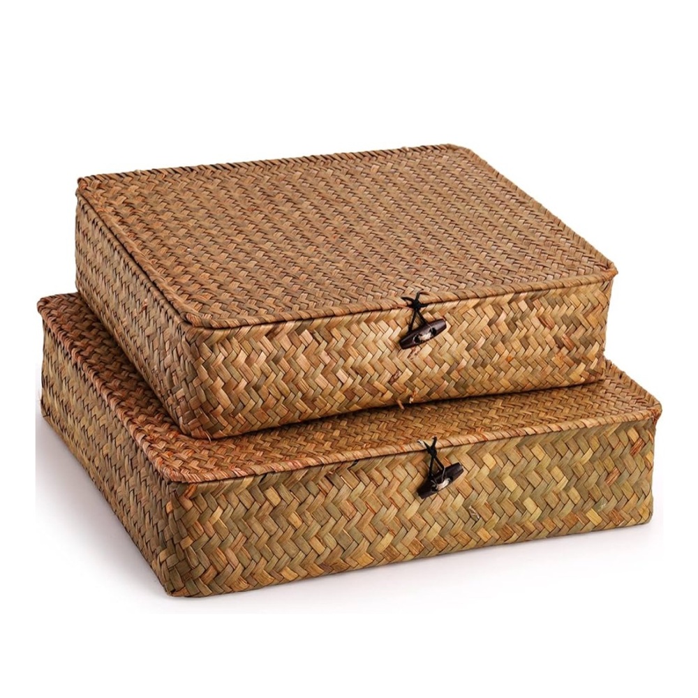 Woven Storage Baskets Set of 2 Stackable